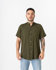 Camisa hombre cuello mao Ladrilleros verde militar (Chalis)