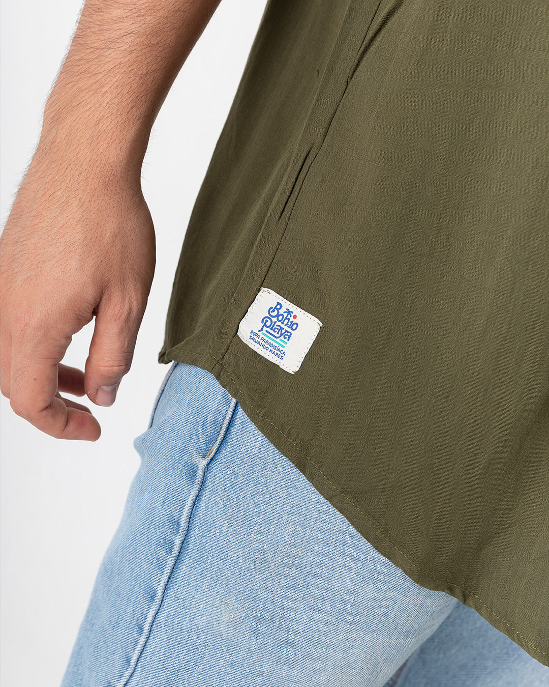 Camisa hombre cuello mao Ladrilleros verde militar (Chalis)