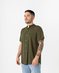 Camisa hombre cuello mao Ladrilleros verde militar (Chalis)