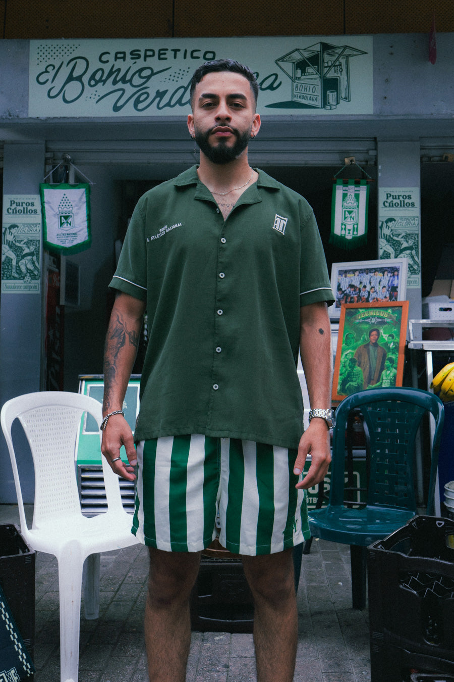 Bañadora Masculina Rayas Beige Atlético Nacional X Bohio (Tela Eco)