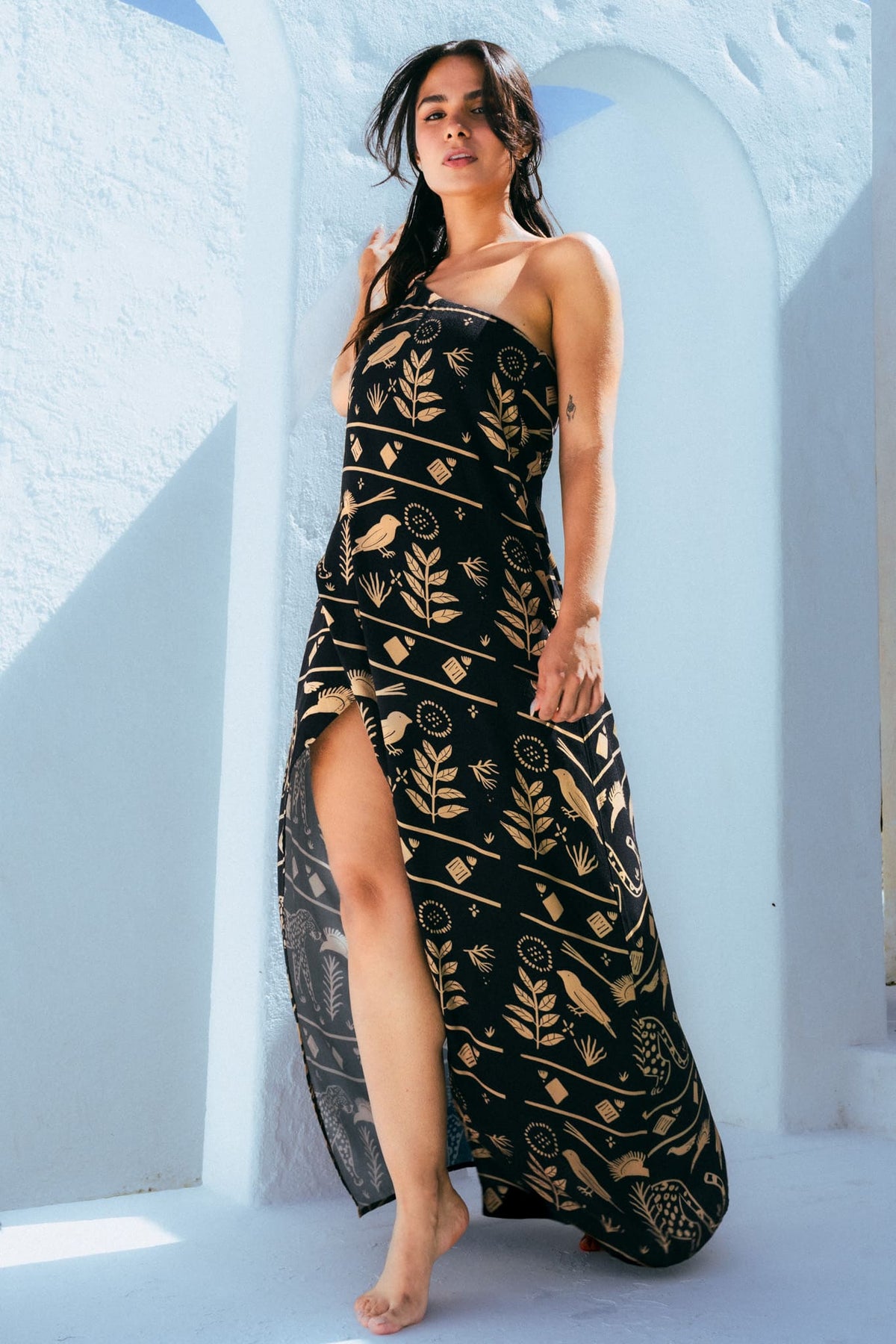 Vestido Largo Mujer Orígenes Negro (Rayón)