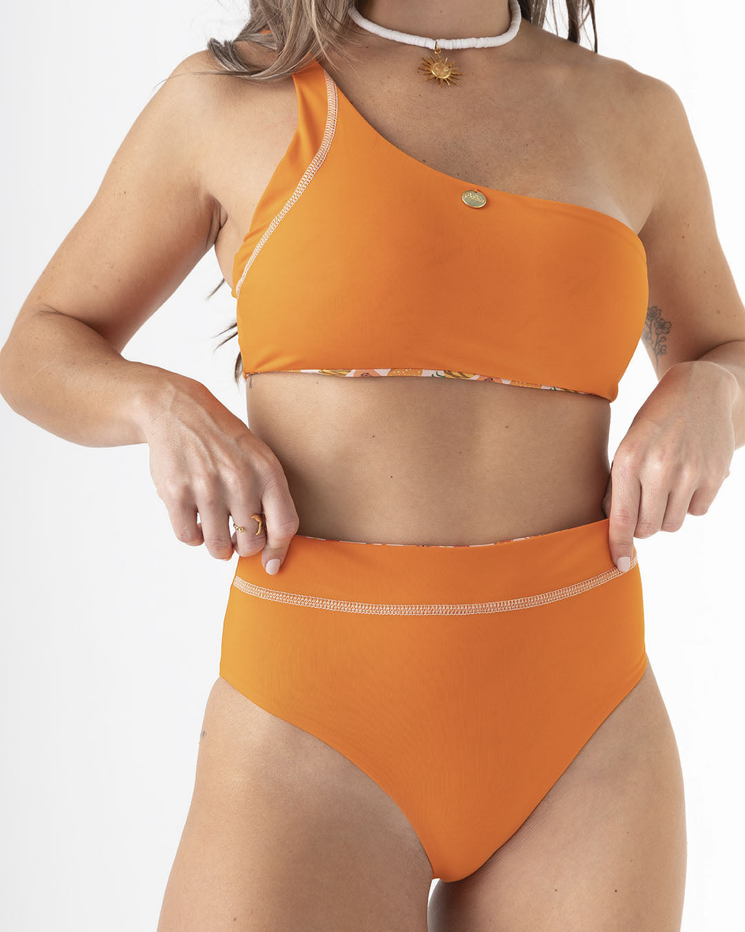 Panty alto de baño mujer Frutifantastica naranja Doble faz (Tela eco)